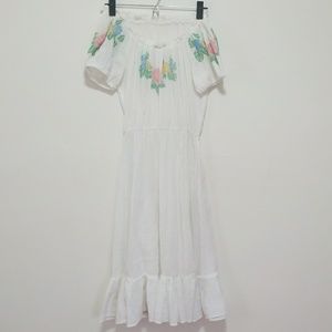 Vintage Linen Off-The-shoulder Ruffle Dress